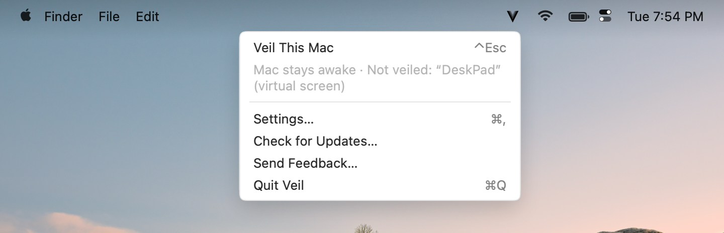 Veil menu while veiled, naming a sink that is not veiled