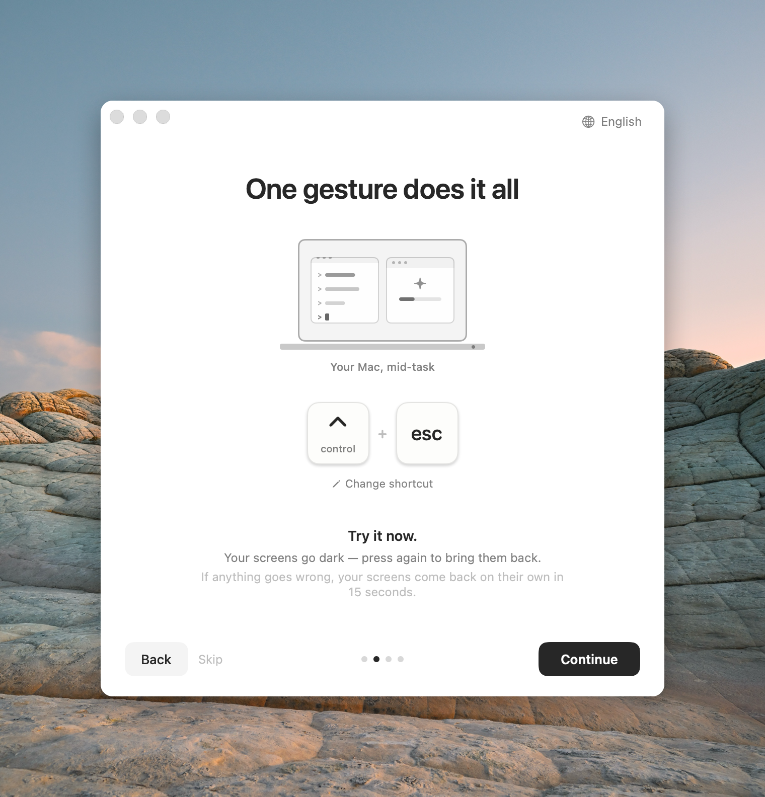 Welcome tour asking you to try the veil shortcut