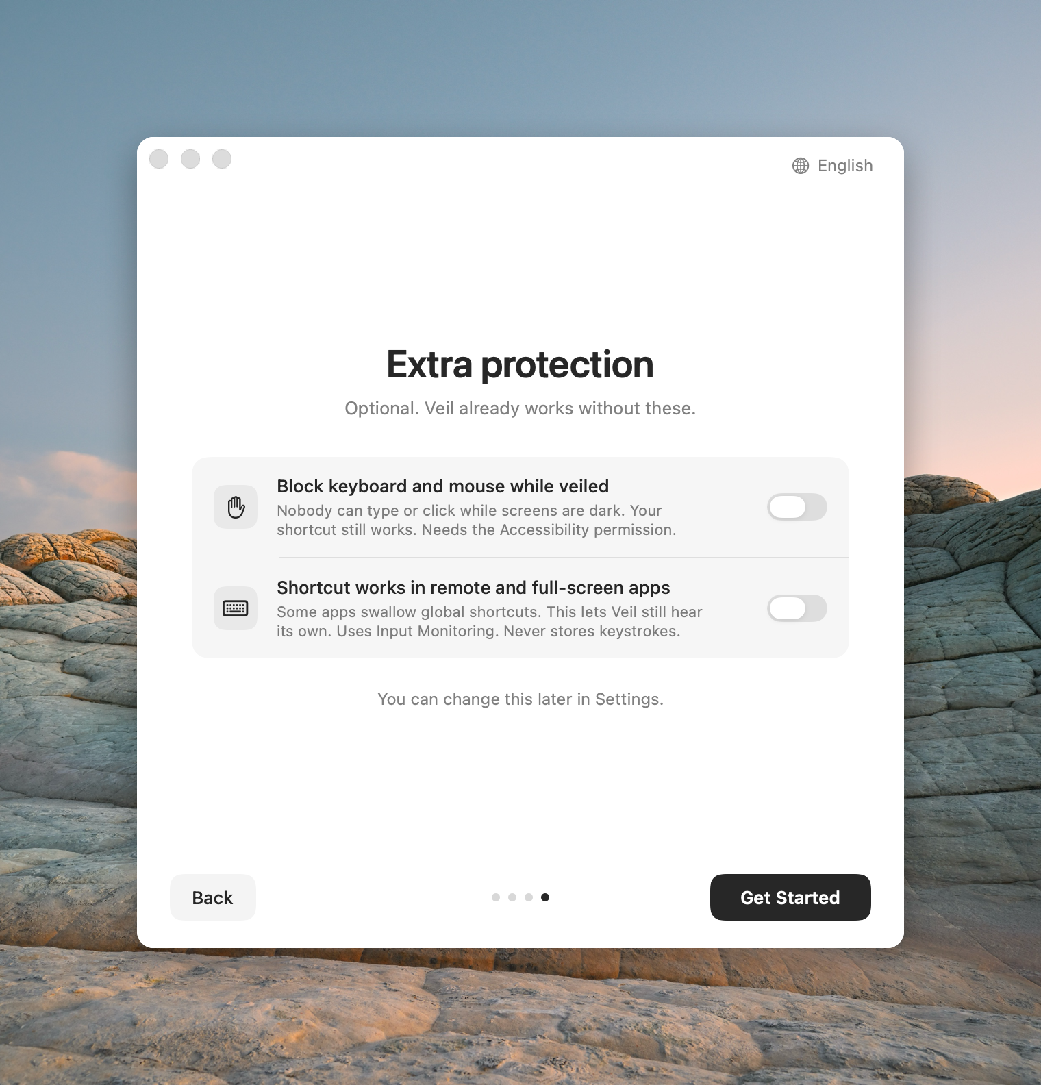 Extra protection step offering optional Accessibility and Input Monitoring