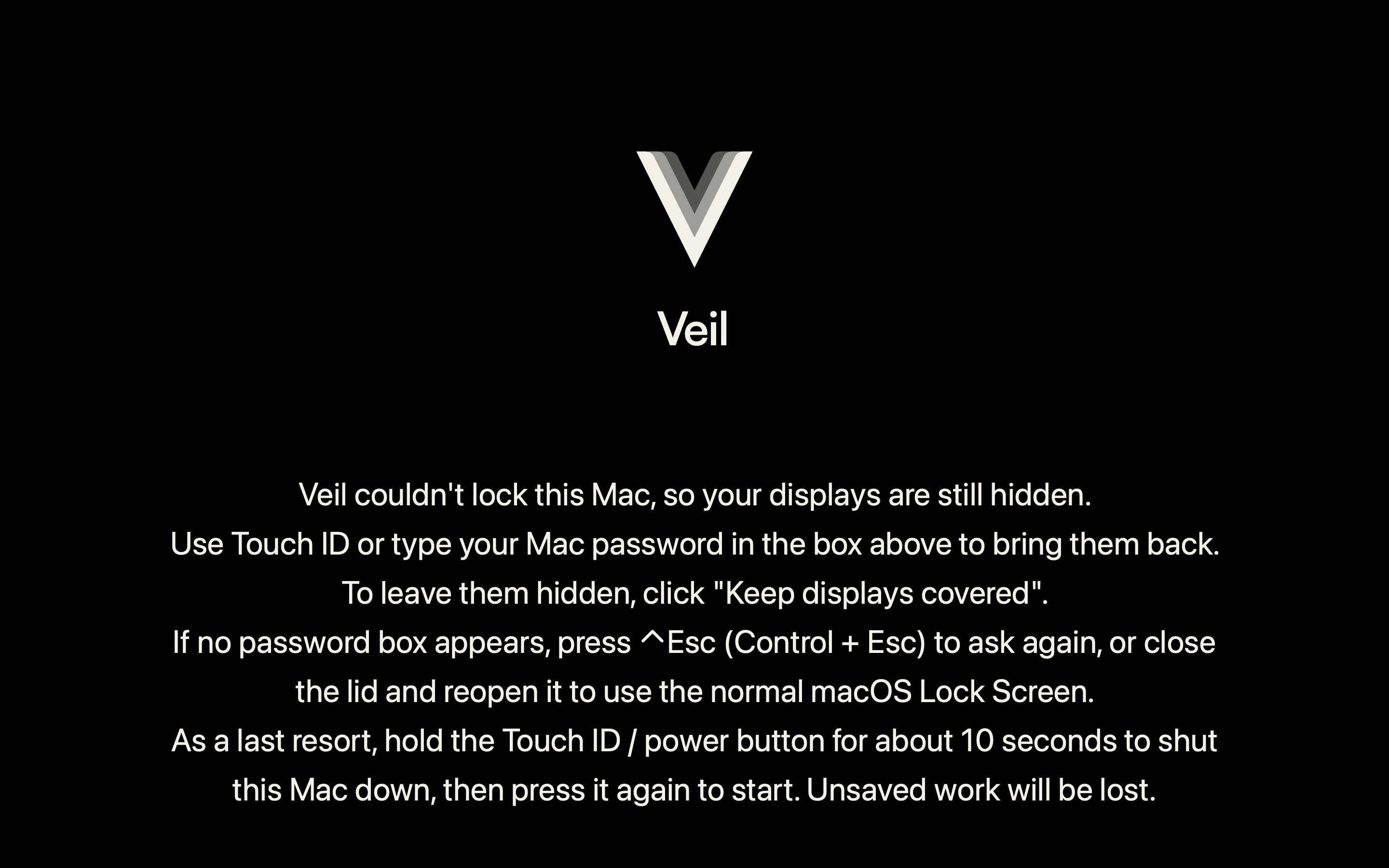 Recovery screen asking for Touch ID or the Mac password