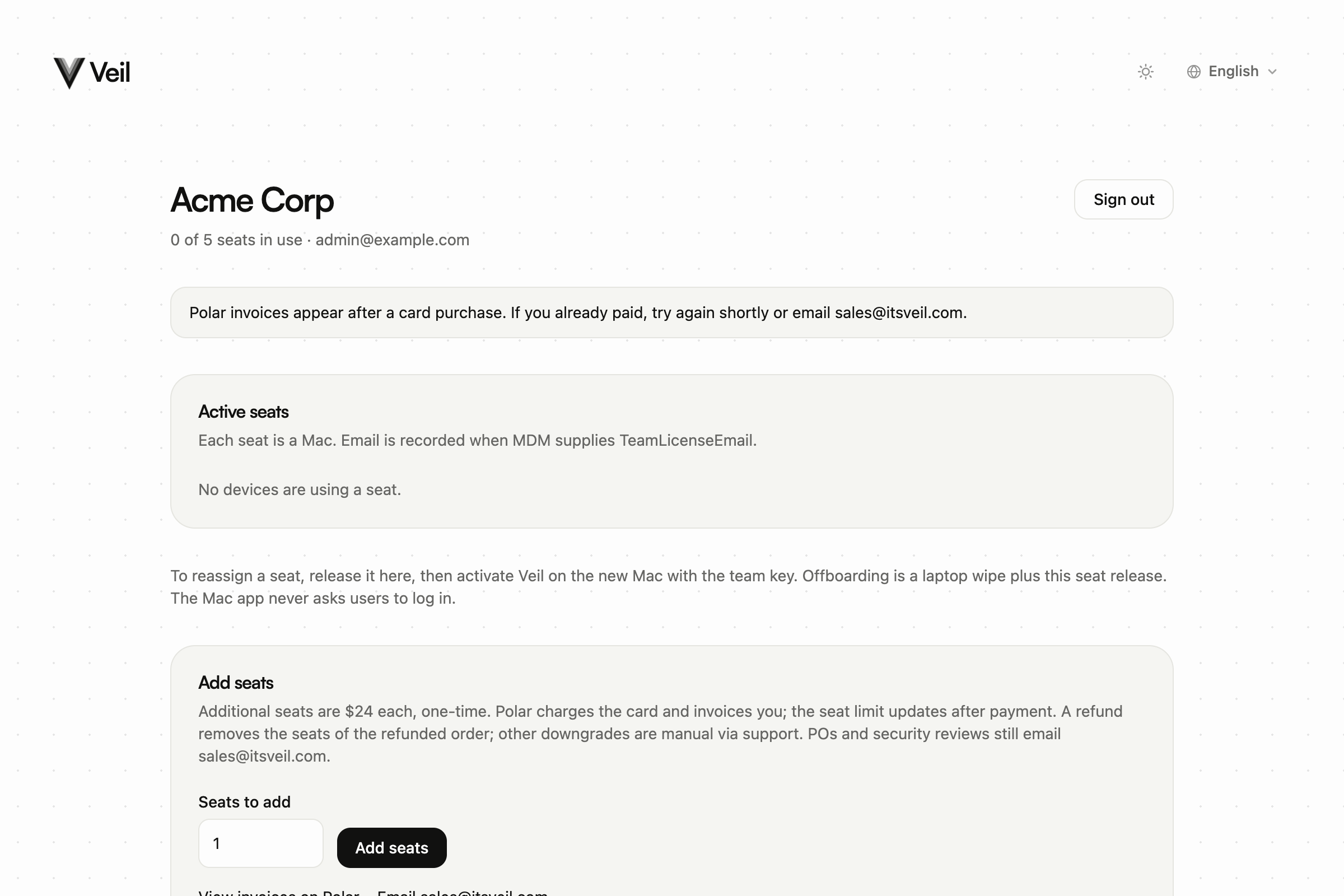 Notice that Polar invoices appear after a card purchase