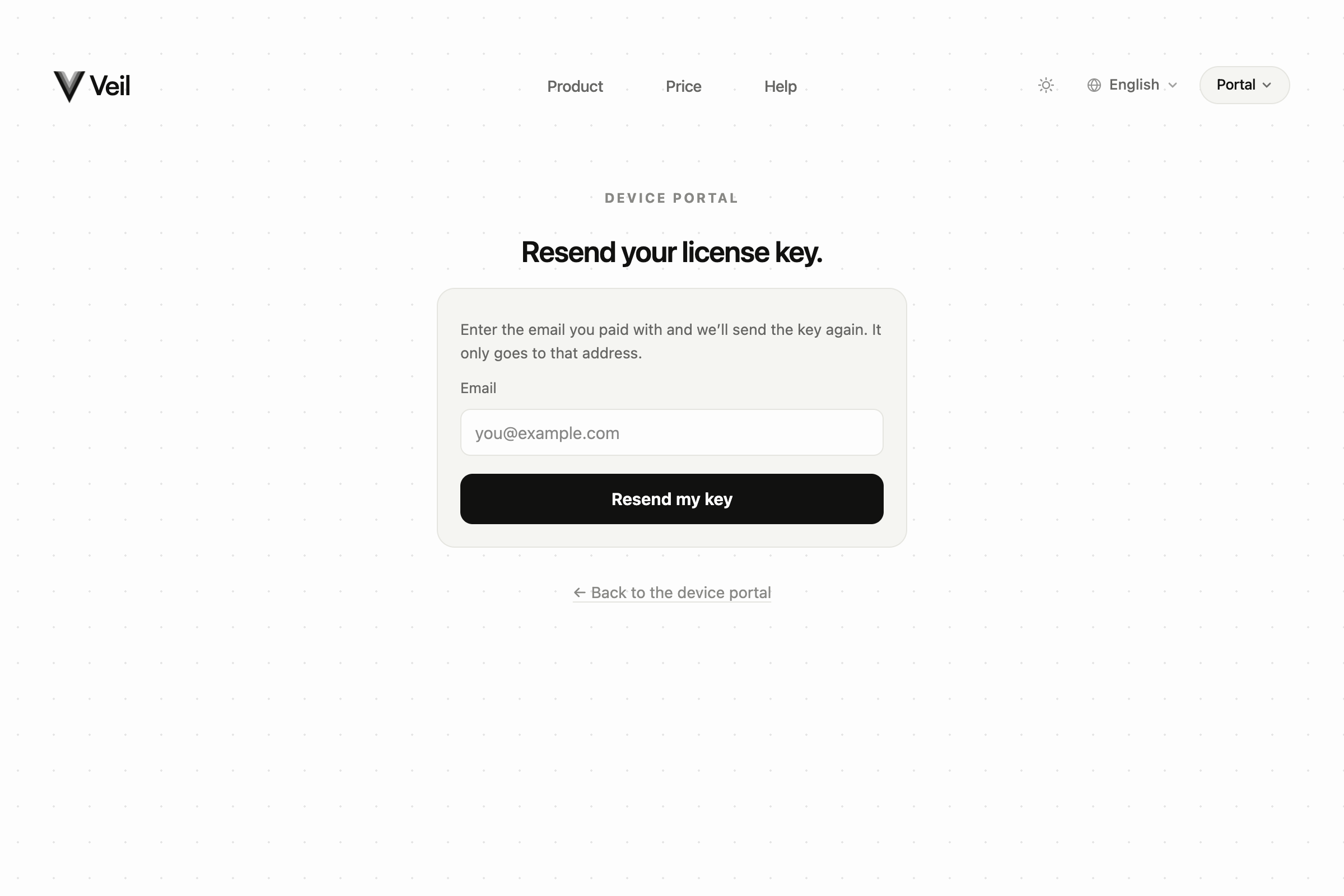 Lost-key form asking for the checkout email